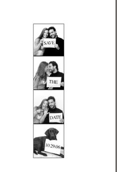 an image of a couple and their dog with the words save the date on them