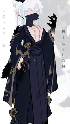 an anime character with white hair and black clothes