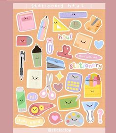 the sticker sheet is filled with various items that are in different shapes and sizes