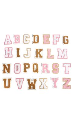 the letters and numbers are made out of glitters on white paper with pink accents