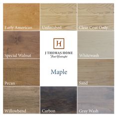 the names and colors of different types of maple wood for walls, ceilings, floors