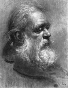 a black and white drawing of an old man