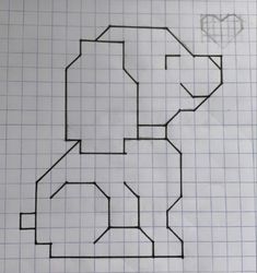 a drawing of an elephant on a sheet of graph paper with the letter e in it's center