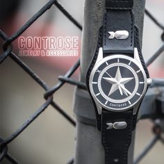 Nautical Star Watch - Black Wristband The genuine leather strap (available in both black and brown) is adorned with two small missile bombs to give the piece a more military feel. With a beige-colored suede material stitched on the opposite side for comfort, the strap also has an imprint of our Controse logo for authenticity.