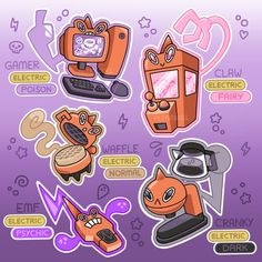 some stickers that are on the back of a cell phone and an orange cat