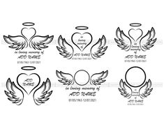 four different logos with angel wings and hearts