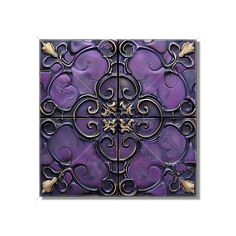 an intricately designed purple tile with gold accents