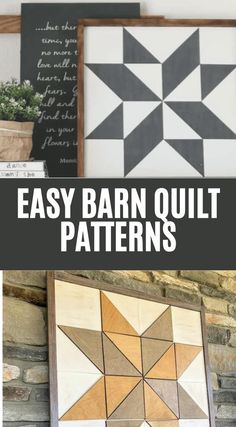 an easy barn quilt pattern is shown with text overlay that reads easy barn quilt patterns