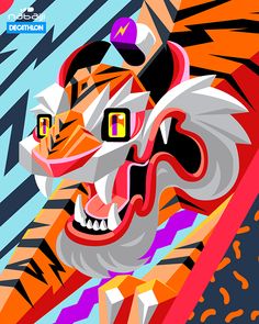 an image of a tiger face on a colorful background