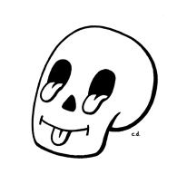 a black and white drawing of a skull