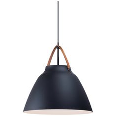 a black and brown light hanging from a ceiling fixture with a wooden handle on the end