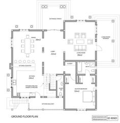 the ground plan for a house with an attached kitchen and living room, as well as dining