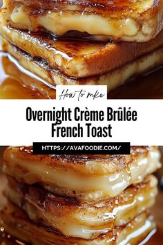 french toast stacked on top of each other with syrup drizzled over them