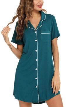 PRICES MAY VARY. Material —— Short Sleeve Button Nightgown is made of 95% Viscose and 5% Spandex, the fabric is ultra soft, breathable, skin-friendly and high elastic, comfortable short nightshirt for women. Boyfriend Style Sleepwear —— Long / Short sleeves, notch collar, v neck, button front, contrast piping, mid-thigh length, curved high-low hem add more fashion sense.postpartum essentials/Breastfeeding shirts for women/Nursing Pajamas Above the Knee length sleepdress is cool. Button up nights Night Shirts For Women, Boyfriend Sleeping, Nursing Gown, Breastfeeding Shirt, Nursing Pajamas, Pajama Dress, Soft Pajamas, Women's Nightgowns, Nightgowns For Women