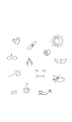 a drawing of different types of symbols on a white background with the words, i love you