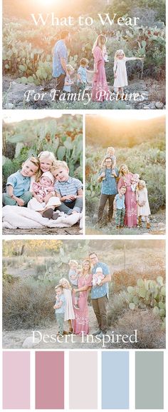 the family is posing together in front of cactus plants with their arms around each other