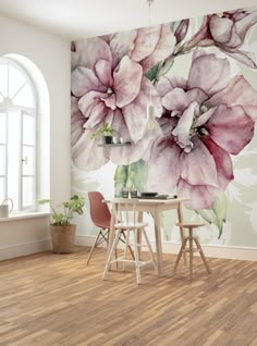 Aqua Flower Mural Wallpaper-Wall Decor-ART WALLPAPER Look Wallpaper, Flower Mural, Wallpaper For Wall, Normal Wallpaper, Wall Painting Decor, Custom Murals, Inspire Me Home Decor, Mural Floral, Mural Wall Art