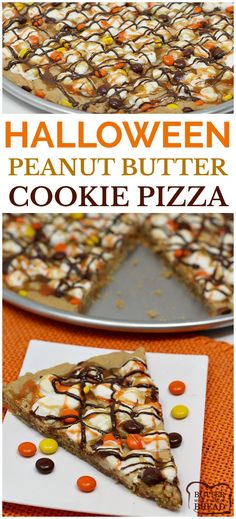 halloween peanut butter cookie pizza with candy on top