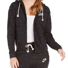 A Relaxed Feel With A Vintage Vibe, This Zip Hoodie And Capri Jogger From Nike Is In Lightweight Fabric For Daily Comfort. Distressed Details Bring A Heritage Look. Jacket: Drawstring Hood; Zipper Closure At Front; Kangaroo Pockets; Logo At Front. Relaxed Fit. Sweatpants: Capri Silhouette In Soft, Lightweight Fabric. Elasticated Waistband With Raw-Edge Drawstring; Hand Pockets; Distressed Logo. Approx. Inseam: 26". Machine Washable Cotton/Polyester Vintage Athleisure, Vintage Workout, Women's Sportswear, Grey Jacket, Nike Vintage, Running Leggings, Vintage Hoodies, Nike Hoodie, Vintage Vibe