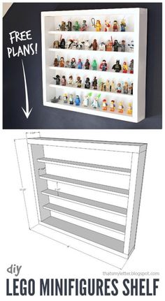 the lego minifigurs shelf is shown with instructions for how to build it