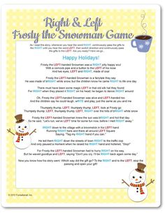 a snowman game is shown with the words right and left