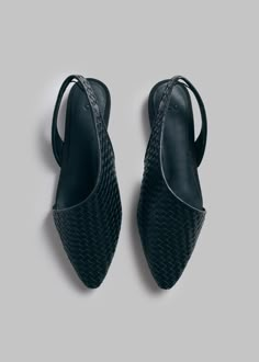 Pointy toe d'Orsay sllingback flat crafted in woven leather. Made in Italy. Details 100% calfskin Black 0223VBL-S24 True to size Heel Height 5mm Wishlist Shoes, Mules Sandals, Shoes Tennis, Slingback Flats, Leather Flat Shoes, Denim Shoes, Shoe Print, Shoe Obsession, Pretty Shoes