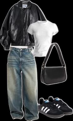 Outfit Inspo Model Off Duty, Leather Jacket Black Outfit, Mid Summer Outfits, Outfits With Shirts Women, Nyc Concert Outfit, Black Jeans Outfit Fall Casual, Outfit For Restaurant, Airport Crush Outfit, Outfits Everyone Has In Their Closet