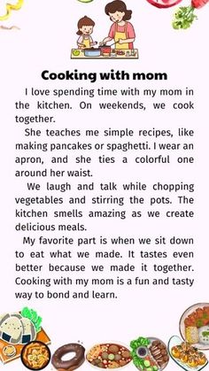 the recipe for cooking with mom is shown in an image that appears to be written on paper