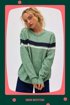 BDG sweater in a slouchy, oversized fit. Designed in a soft, chunky knit featuring a crew neckline, drop shoulder long sleeves and ribbed knit trim throughout. Some colorways are topped with colorblocking for a retro touch. Only at Urban Outfitters. Features BDG Oaklyn oversized crew neck pullover sweater Soft midweight knit Ribbed knit trim throughout Crew neckline with drop shoulder long sleeves Oversized fit Regular length Easy pull-over style UO exclusive Content + Care 60% Cotton, 40% acryl Green Crew Neck Sweater With Ribbed Neckline, Trendy Oversized Crew Neck Sweater, Trendy Textured Knit Sweater With Relaxed Fit, Trendy Textured Knit Sweater In Relaxed Fit, Green Long Sleeve Sweater With Ribbed Neckline, Long Sleeve Green Sweater With Ribbed Neckline, Oversized Crew Neck Casual Sweater, Trendy Crew Neck Sweater With Ribbed Cuffs, Oversized Casual Crew Neck Sweater