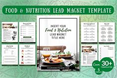 the food and nutrition lead magnet bundle is shown in front of a green background with white lettering