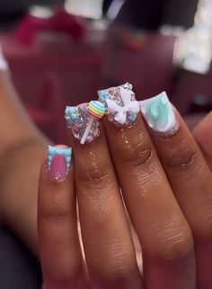 Junk Nails, Pink Ombre Nails, Diy Acrylic Nails, Colored Acrylic, Cute Acrylic Nail Designs