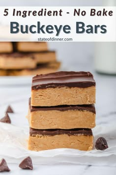 five ingredient no bake buckeye bars stacked on top of each other