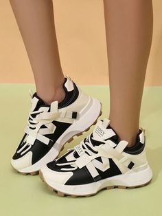 Type:Chunky Sneakers \nStyle:Sporty \nColor:Multicolor \nStrap Type:Lace Up \nPattern Type:Colorblock \nToe:Round Toe \nUpper Height:Low-top \nSize Fit:Half-Size Smaller \nPower Supply:None \nUpper Material:PU Leather \nLining Material:Fabric \nInsole Material:PU Leather \nOutsole Material:Rubber \n Women Sports Shoes, Sport Shoes Fashion, Sport Shoes Women, Women Sports, Chunky Sneakers, Sports Shoes, All Seasons, Sports Women, Low Top