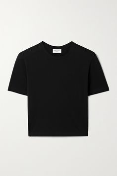 SAINT LAURENT's T-shirt is embroidered with a small 'YSL' logo at the chest - the tonal threads keep it understated. Cut from soft cotton-jersey, it has a slightly loose fit and falls to a cropped hem. Complement it with a pair of high-rise jeans. Ysl Clothes, Ysl Shirt, Saint Laurent Clothes, Saint Laurent Shirt, Cropped T Shirt, Plain Shirts, Black Crop, Black Tshirt, Black Cotton