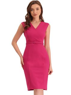 Shop Allegra K for sheath sleeveless v neck business office belt pencil dress you are looking for, get more women's dresses for yourelf. Order now! Free Returns! Pink Business Dress, Classy Dress Outfits Simple, Well Dressed Women Classy, Pencil Dresses, Office Dresses For Women, Dresses Classy, Court Heels, Pencil Design, Elegant Dresses Classy