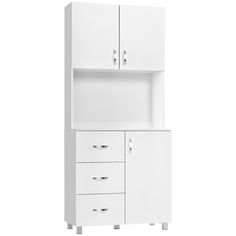 a white cabinet with drawers and doors