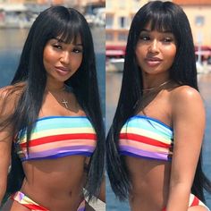 Karin Jinsui, Frontal Hairstyles, Fringe Hairstyles, Braids For Black Women, Women's Hairstyles, 4c Hair, Black Hairstyles, Straight Human Hair, Brazilian Human Hair