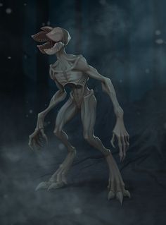 an alien creature standing in the dark with its mouth open