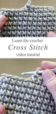 the crochet cross stitch is being worked on by someone using a knitting needle