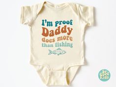 Daddy's Fishing Buddy Bodysuit, New Dad Baby Shirt, I'm Proof Daddy Does More Than Fishing , Fishing Baby Outfit, Toddler Shirt, Baby Clothing, Kids Gift Shirt Handmade items How to order: Please select size and color from drop down menus, select quantity If there is personalization box available(for certain listings) Add your personalization Add to cart If you are ordering multiple shirts with different color/size Add them to the cart separately Then proceed to checkout Materials: White, Natural & Pink: 100% cotton H. Gray: 90/10% cotton/polyester Production time: 1-3 business days Shipping time: 2-6 days Delivery time: Usually within 3-9 days depending on your location and selected shipping service. Care Instruction: Inside out, wash with delicate cycle. Lay flat to dry Do not bleach Do Clothes Country, Fishing Baby, Baby Clothes Country, Baby Fish, Dad Baby, Baby Outfit, New Dads, Baby Shirts, Fishing Shirts