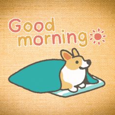 a dog laying on top of a pillow with the words good morning