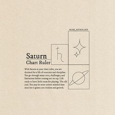 an advertisement for the saturn chart ruler, which is printed in black and white on parchment paper