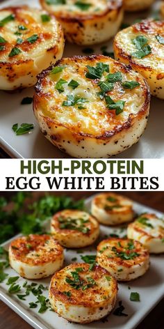 egg white bites with herbs on top and the words high - protein egg white bites