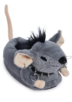 Punk Rat Slippers - Gray Weird Slippers, Punk Rat, Christmas Gifts For Guys, Rat Plush, Spiked Collar, Shoes Boutique, Current Mood Clothing, Dolls Kill Shoes, Punk Pants