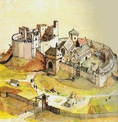 a drawing of a castle on top of a hill