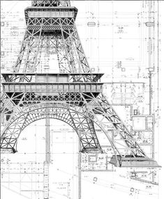 an architectural drawing of the eiffel tower