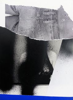 a black and white photo with blue lines in the background, on a piece of paper that has been altered to look like an abstract painting