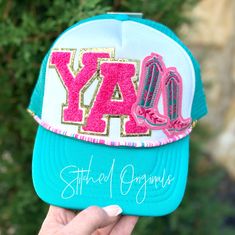 Super fun Custom Hot Pink & Teal Trucker Cap  Hat incudes Pink Beaded Hat Chain *Sold as pictured  Hat is high quality Otto Brand Listing is for 1 Custom Hat with Chain as pictured Hot Pink And Teal, Hat Chain, Trucker Hat Fashion, Beaded Hat, Country Concert, Country Concerts, Hat Baseball, Craft Fair, Custom Hats