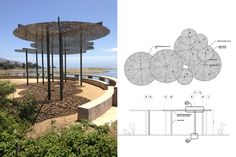 an architectural drawing and rendering of a circular structure