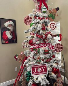 a christmas tree decorated with candy canes and ornaments